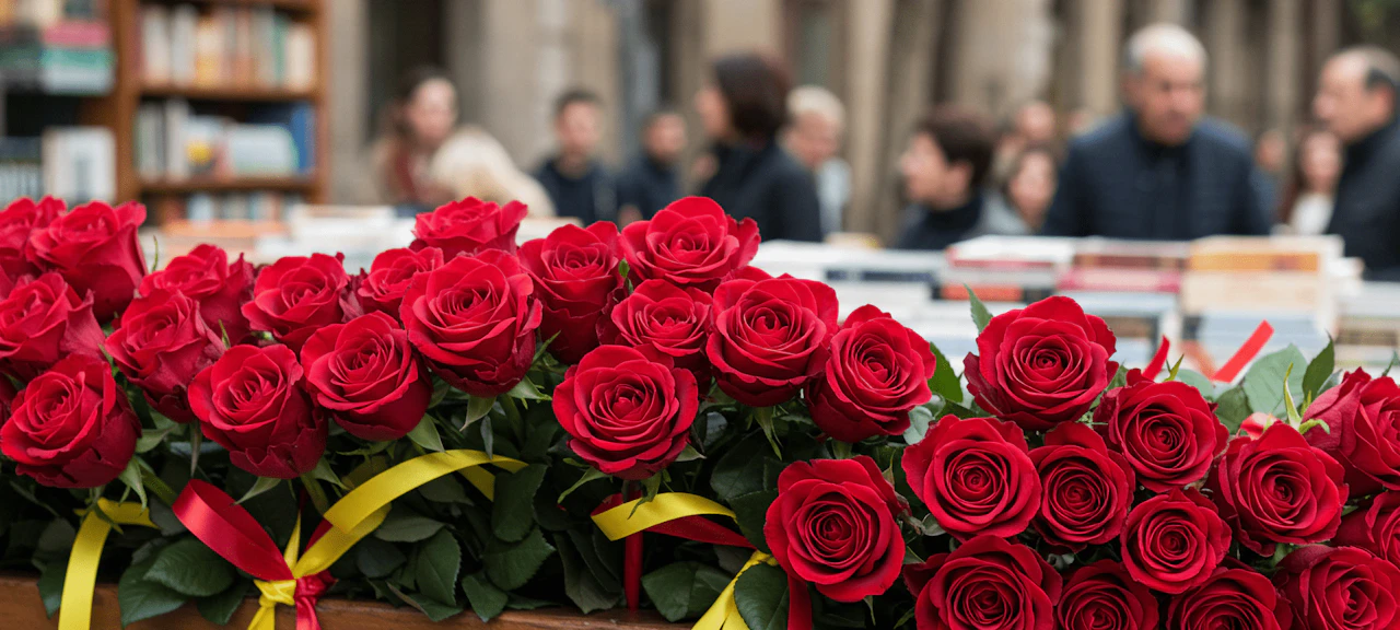 Rosas rojas y un libro: los s&iacute;mbolos tradicionales de Sant Jordi en Barcelona