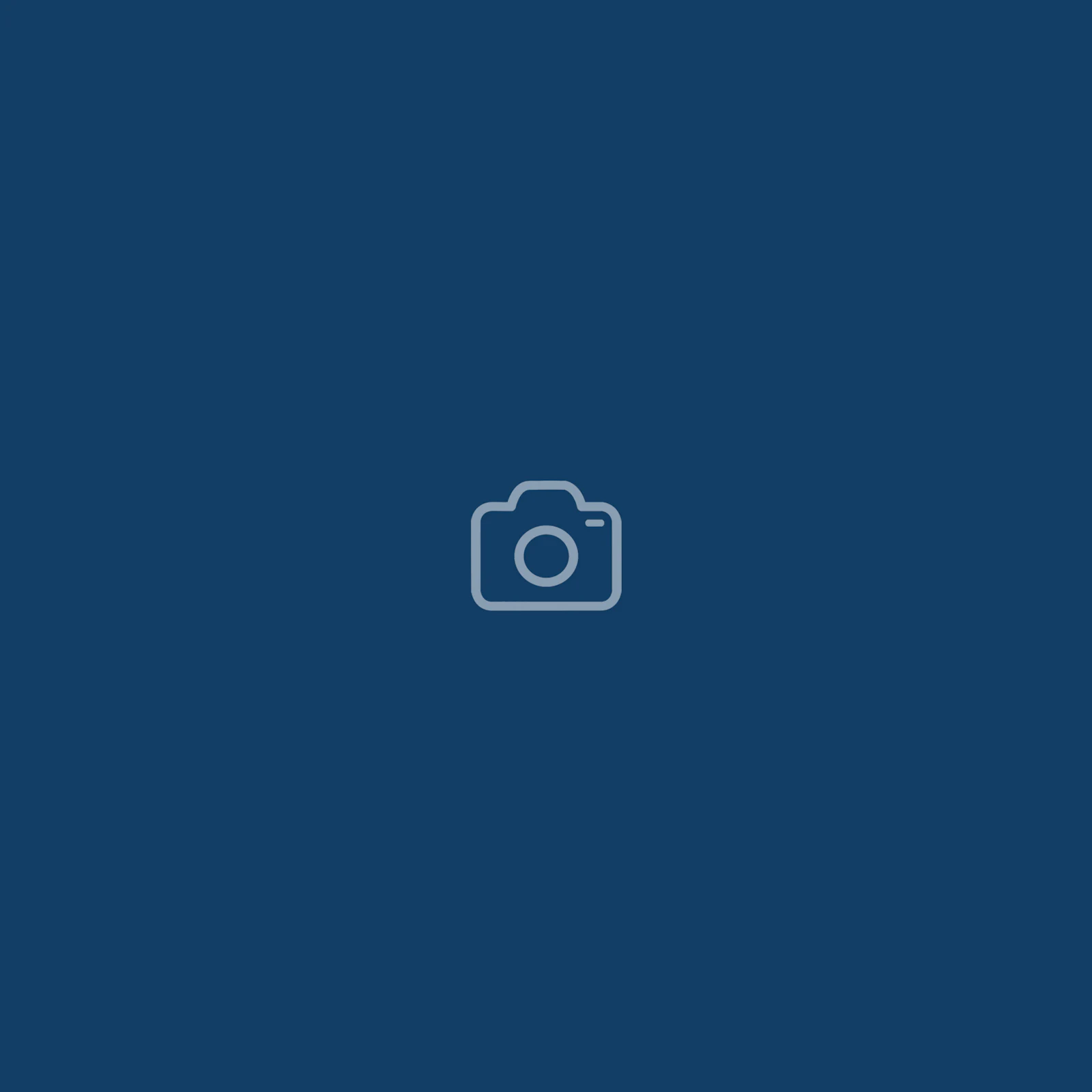 A gray camera icon centered on a solid dark blue background.